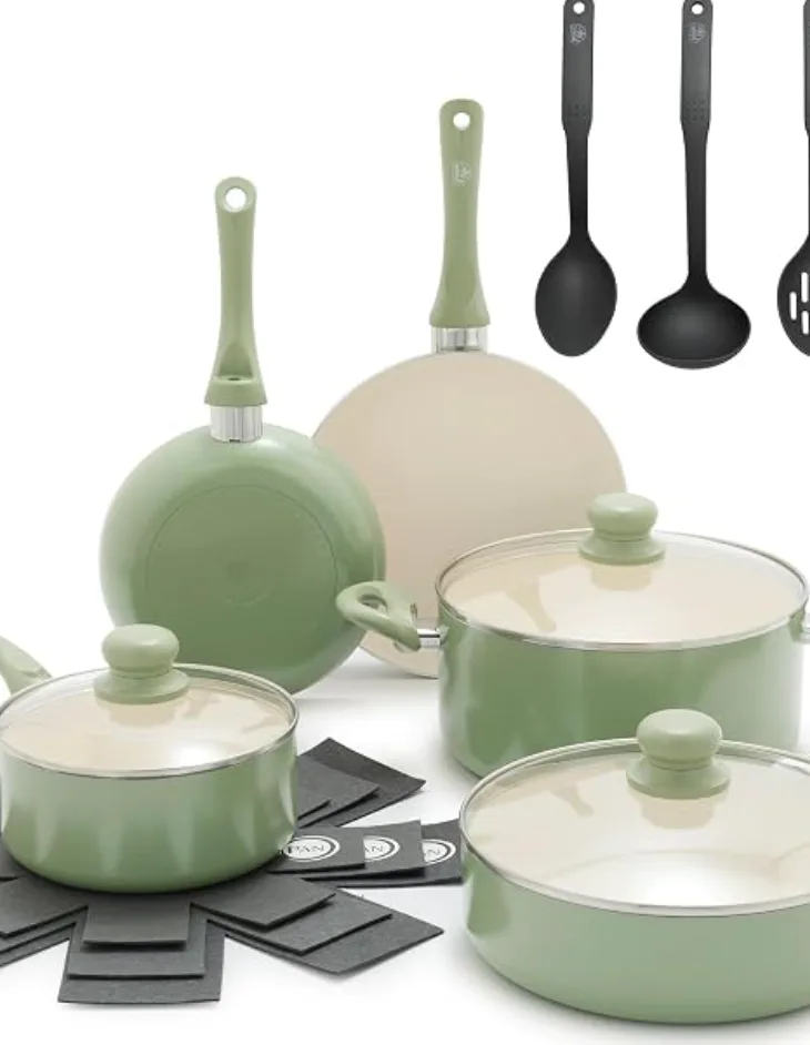 GreenLife 16 Piece Nonstick Pots & Pans Set (2026 Upgrade), Induction Compatible